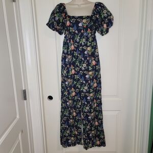 Navy Floral Puff Sleeve Romper Cottagecore Grannycore SummerStyle